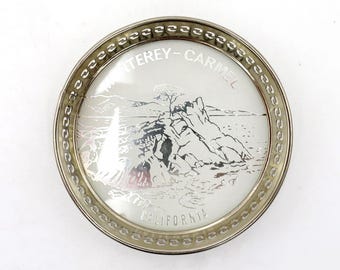 Vintage Monterey-Carmel California Silver Plated Souvenir Coasters Set of 4
