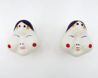 Vintage Porcelain Okame Hyottoko Boxes: Asian Figurine Trinket Boxes