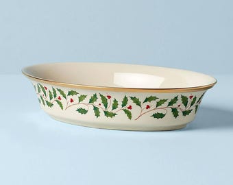 Lenox Holiday Oval Vegetable Bowl with 24K Gold Rim
