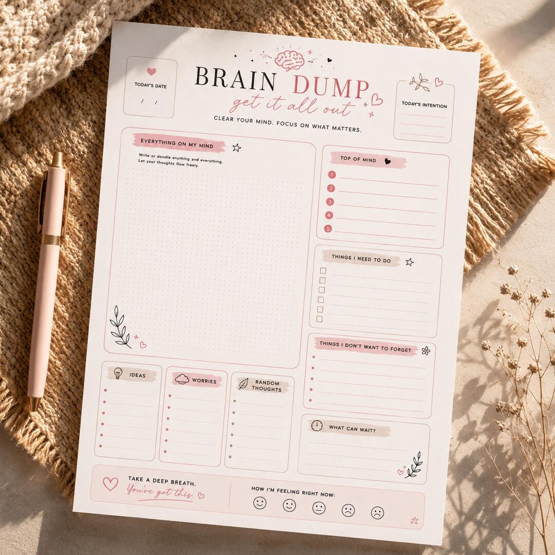 Brain Dump Sheet Printable PDF | Mental Reset Worksheet | Anxiety ...