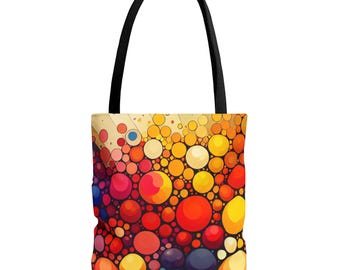 Bolsa tote com estampa de bolhas coloridas | Bolsa tote com arte abstrata de círculos