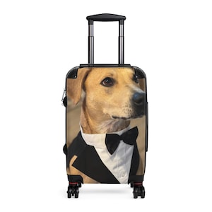 Maleta para perro Tuxedo de The Wade Collection, un bonito equipaje de viaje para mascotas, elegante maleta con ruedas y estampado animal, un regalo para los amantes de los perros.