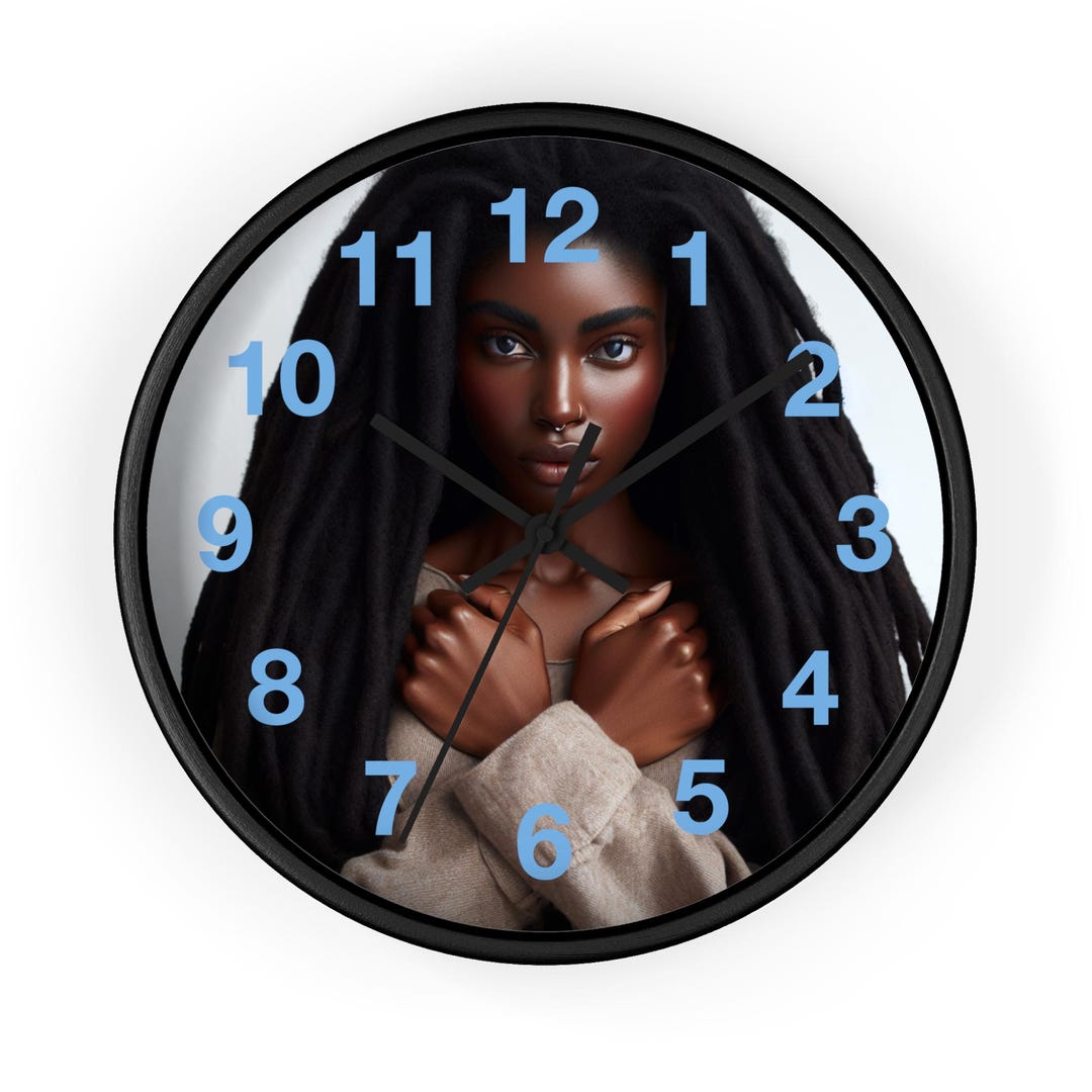 Dark-skinned Woman Portrait Wall Clock | Dreadlocks, Blue Numbers - Etsy