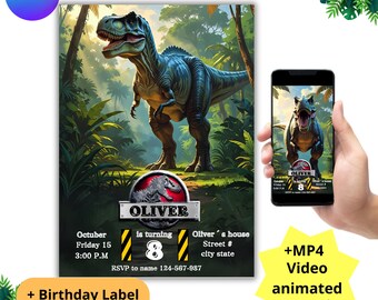 Dinosaur Birthday Invitation | Animated Jurassic World Party Invite with Sound | Editable Canva Template | MP4 Video + Printable Set