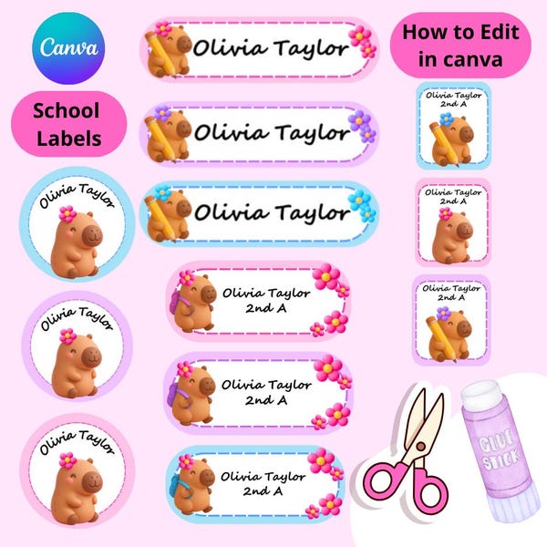 Capybara School Name Tags - Etsy