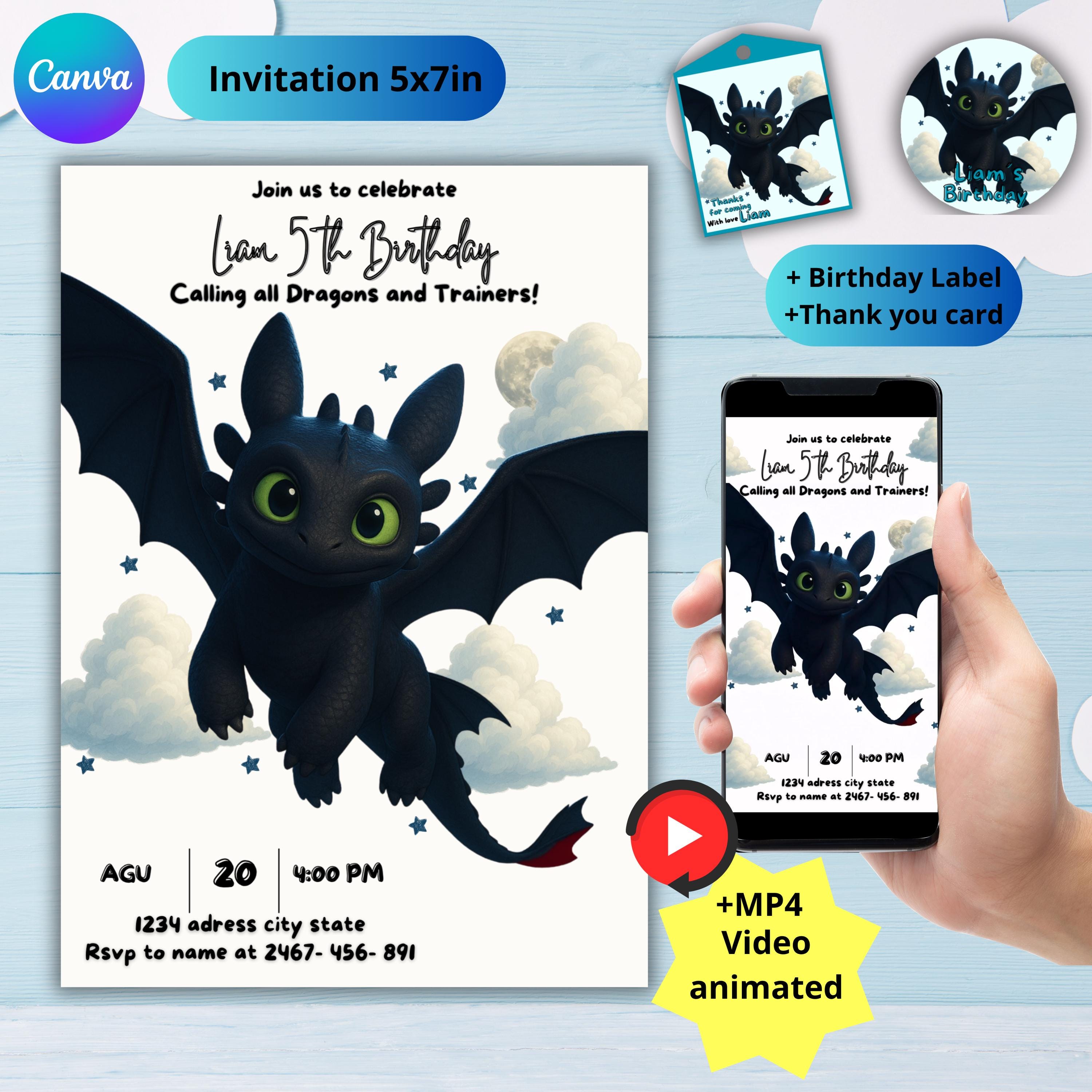 How to Train Your Dragon Party, Toothless Birthday Invitation Template, Dragon Birthday, Minimalist Digital Invite, Editable Download