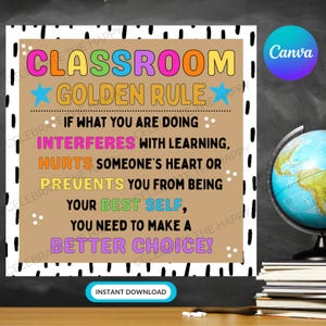 Instant Digital Download | Canva Template | Square Banner | Classroom Golden Rule | Back to School Printable | Banner Template | Class Decor