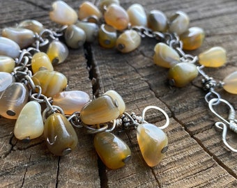 Natural Yellow and Gray Striped Jasper Bracelet, Dangle Charm Jasper Gemstone Bracelet, Handmade Gemstone Bracelet