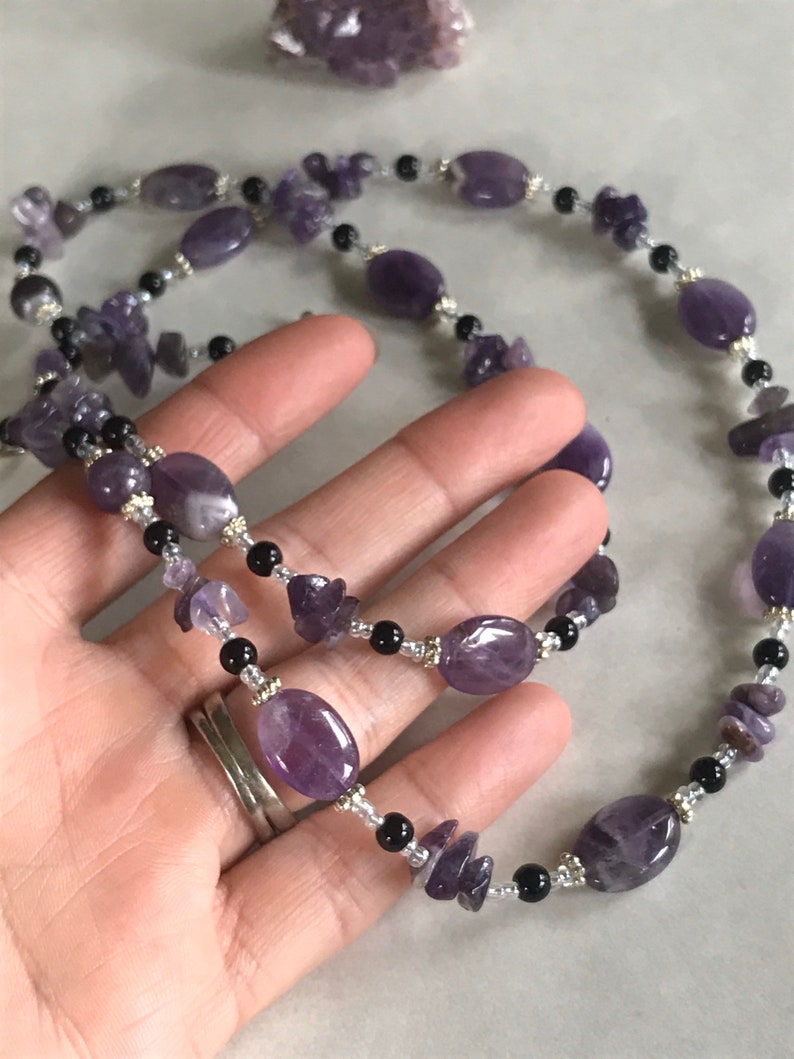 Purple and Black Gemstone Necklace Beautiful Amethyst Beaded Necklace