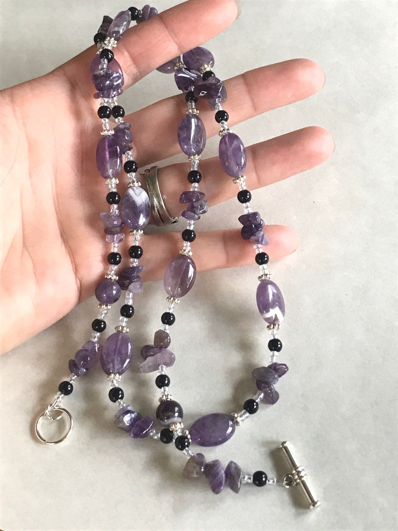 Purple and Black Gemstone Necklace Beautiful Amethyst Beaded Necklace