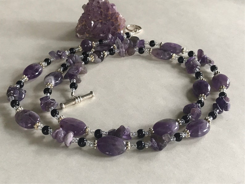 Purple and Black Gemstone Necklace Beautiful Amethyst Beaded Necklace