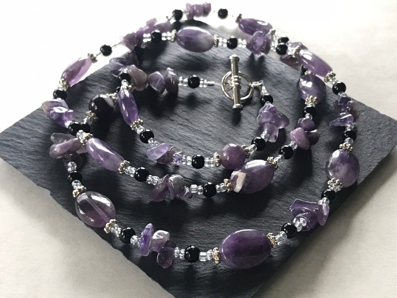 Purple and Black Gemstone Necklace Beautiful Amethyst Beaded Necklace