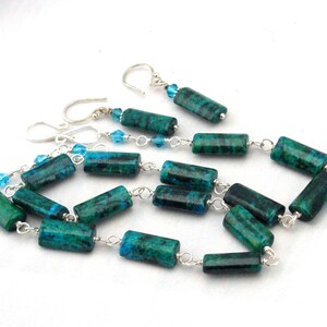 Azurite Chrysocolla Swarovski Wire Wrapped 18 Inch Necklace