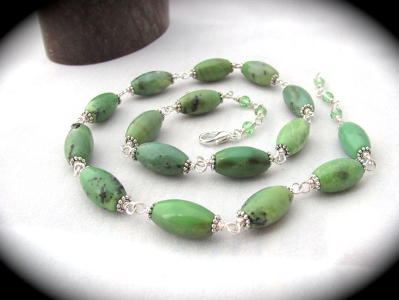 Natural African Jade Necklace Gemstone Wire Wrapped Necklace