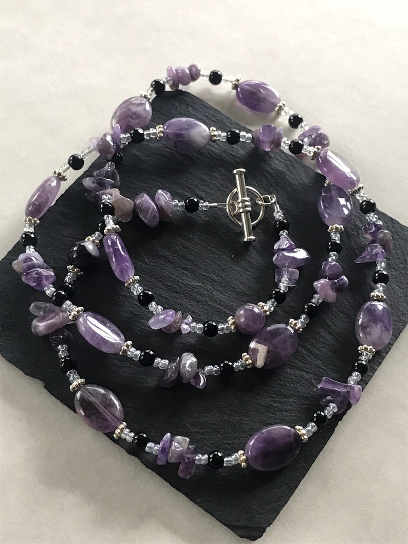 Purple and Black Gemstone Necklace Beautiful Amethyst Beaded Necklace