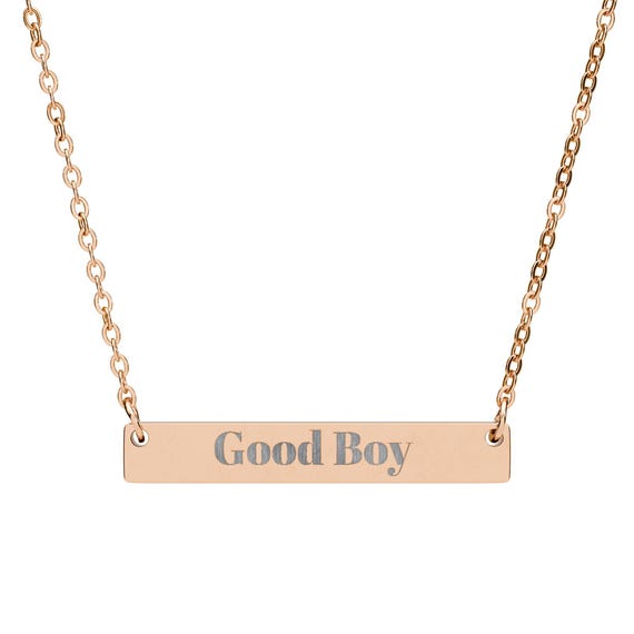 Good Boy horizontal bar necklace | engraved name plate pendant