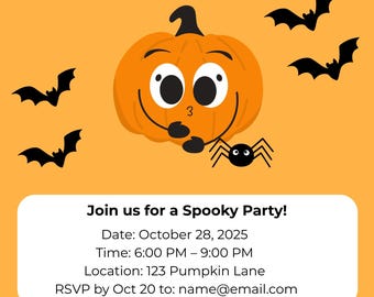 Editable Halloween Party Invitation: Kids Birthday, Canva Template (Digital Download)