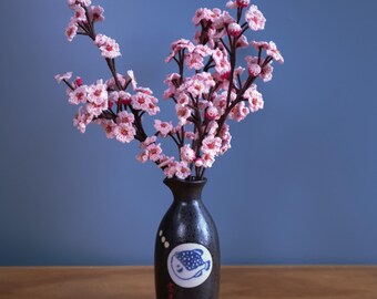 Handmade Crochet Cherry Blossom Arrangement in Sake Flask