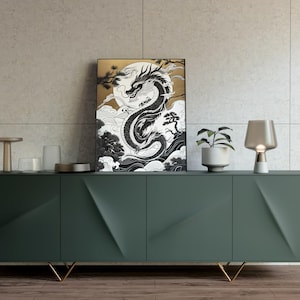 Japanese painting style dragon Black and white 1