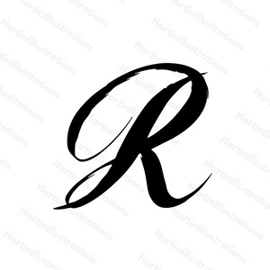 Letra R (caligrafía SVG + PNG de alta calidad): diseño gráfico vectorial de descarga instantánea, letras monograma de silueta manuscritas para Cricut