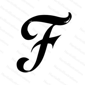 Letra F (caligrafía SVG + PNG de alta calidad): diseño gráfico vectorial de descarga instantánea, letras monograma de silueta manuscritas para Cricut