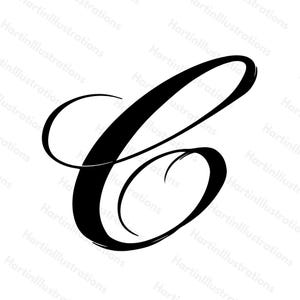 Letra C (caligrafía SVG + PNG de alta calidad): diseño gráfico vectorial de descarga instantánea, letras monograma de silueta manuscritas para Cricut