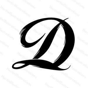Letra D (caligrafía SVG + PNG de alta calidad): diseño gráfico vectorial de descarga instantánea, letras monograma de silueta manuscritas para Cricut