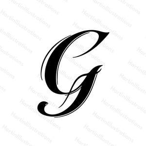 Letra G (caligrafía SVG + PNG de alta calidad): diseño gráfico vectorial de descarga instantánea, siluetas manuscritas de monogramas para Cricut