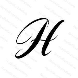 Letra H (caligrafía SVG + PNG de alta calidad): diseño gráfico vectorial de descarga instantánea, letras monograma de silueta manuscritas para Cricut
