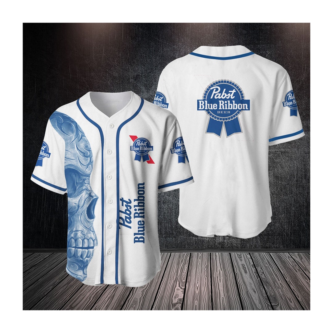 Pabst Blue Ribbon Skull Baseball Jersey, Pabst Blue Ribbon Jersey, Past