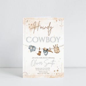 Modèle d'Invitation de baby shower de cow-boy, invitation de baby shower western garçon, carte modifiable de baby shower de cow-boy, invitation imprimable rustique