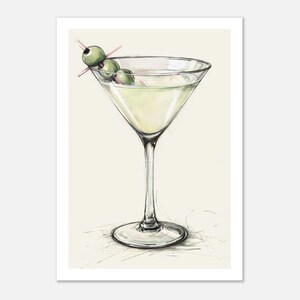 Póster minimalista de papel con copa de martini (21 x 29,7 cm)