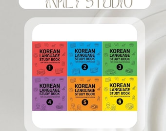 May include: A set of six Korean language study books, each with a different colored cover: red, blue, green, purple, orange, and yellow. Each book features the title "Korean Language Study Book" and a number from 1 to 6. The books are designed for TOPIK Korean exam preparation.