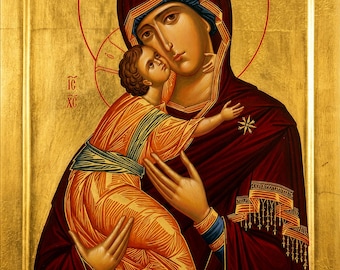 Mounted Handmade Icon | Theotokos | Tenderness | Vladimir Theotokos