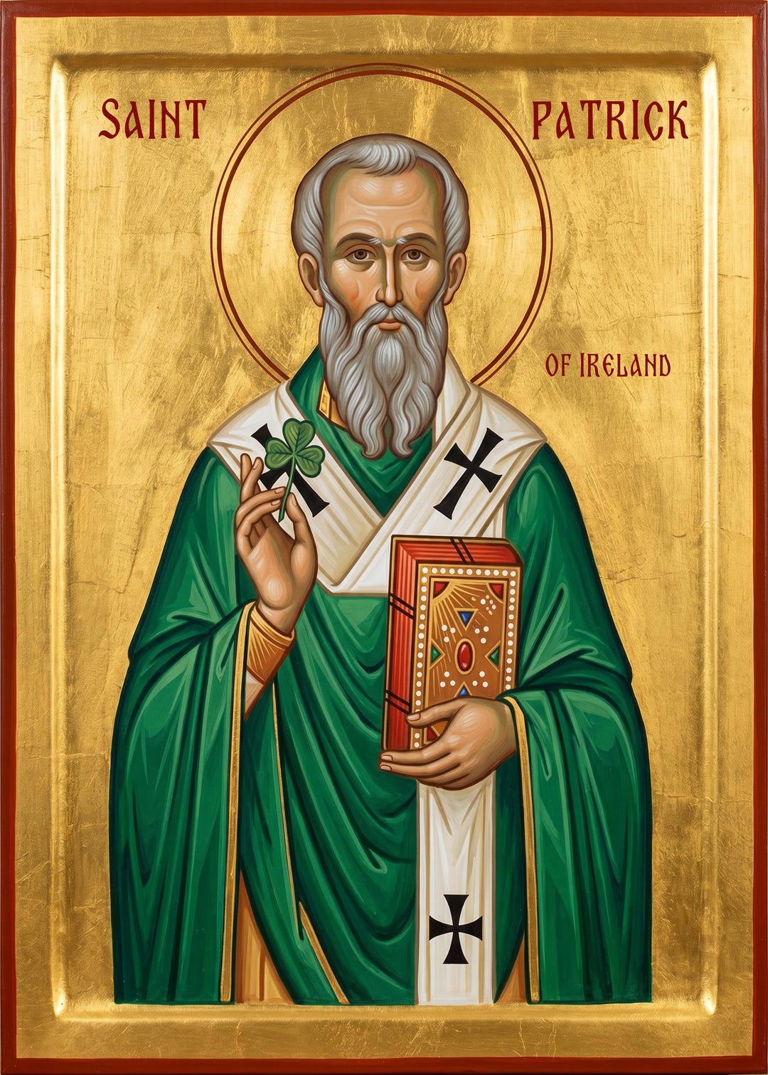 St. Patrick Religious Icon Pattern Mounted Handmade Icon | St. Patrick of Ireland - Etsy