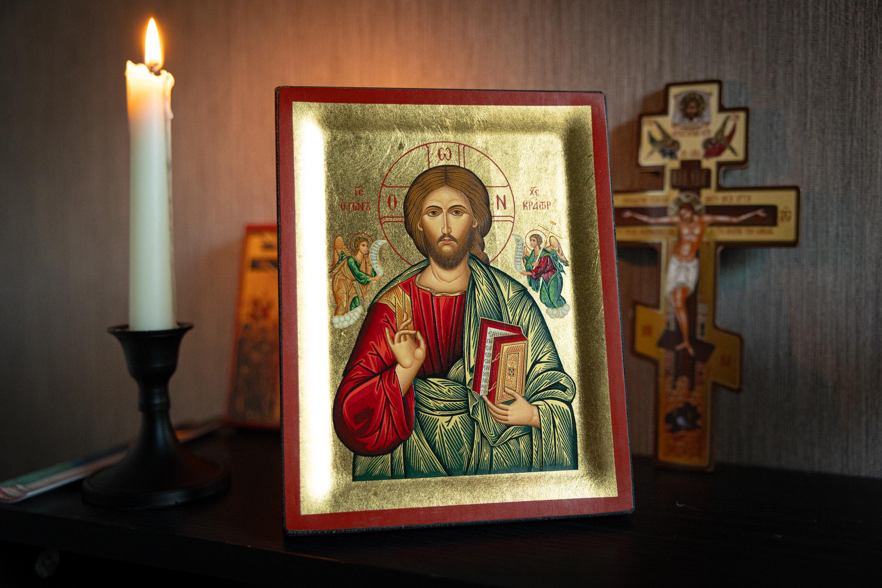 アンティーク宗教画　イコン　全能者ハリストス　パントクラトール　骨董品 アンティーク宗教画 イコン 全能者ハリストス パントクラトール 骨董品