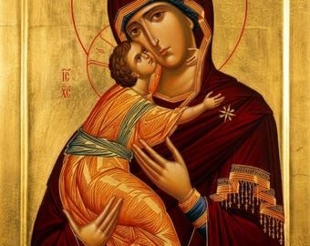 Icona montata fatta a mano / Theotokos / Tenerezza / Vladimir Theotokos