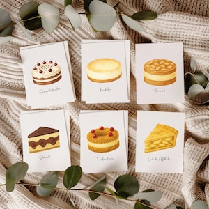 Rezeptkarten Set A5 – Deutsche Kuchen Klassiker | 6 gedruckte Karten auf Naturpapier | Bienenstich, Schwarzwälder & mehr