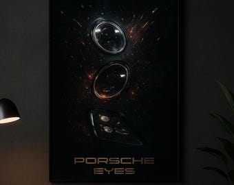 Porsche Eyes Print: Luxury Car Headlights, Dark Automotive Art (Digital Download)