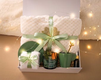 Cesta de regalo elegante para mujer, caja de regalo para embarazadas con manta, calcetines y vela; caja de regalo acogedora; paquete de cuidados; caja de regalo para desear una pronta recuperación; caja de regalo Hygge.