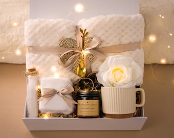 Cozy Care Package for Her,Hygee Gift Box,Hug In A Box,Encouragement Gift,Mom Gift Set,Thinking Of You Box,Self Care Basket,Blanket Gift Box