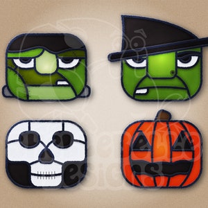Motif de vitrail numérique - Visages d'Halloween • Pack de 4 motifs • Revente amicale