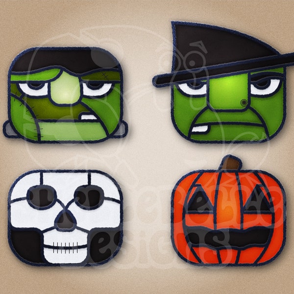 Digital Stained Glass Pattern - Halloween Faces • 4 Pattern Pack • Resale Friendly