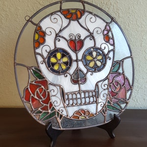 Modèle de vitrail numérique - Dia de los Muertos Sugar Skull | Crâne en sucre du Jour des morts • Revente possible