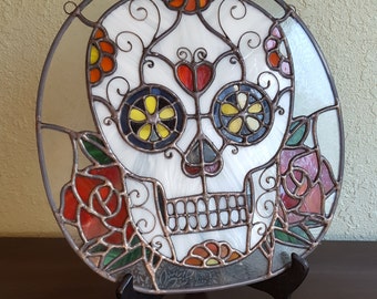Digital Stained Glass Pattern - Dia de los Muertos Sugar Skull | Day of the Dead Sugar Skull • Resale Friendly