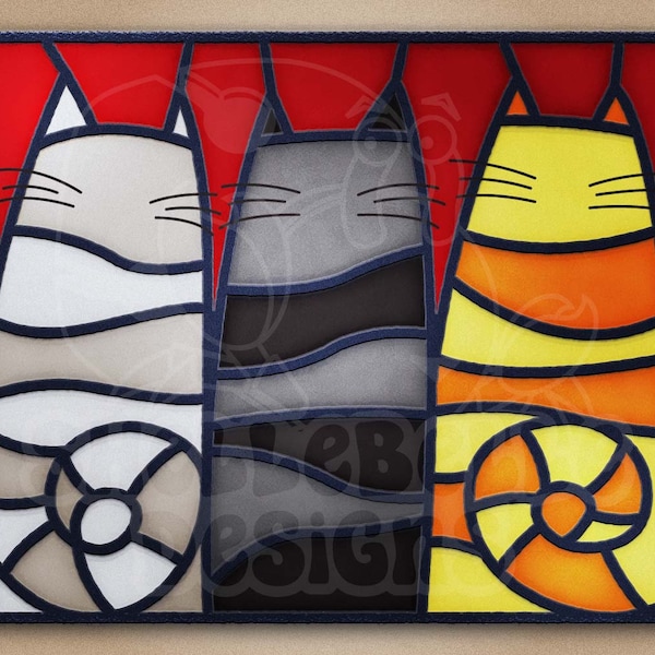 Digital Stained Glass Pattern - Fat Cats • Resale Friendly