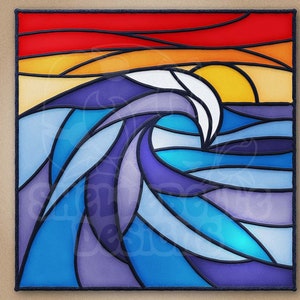 Digital Mosaic or Stained Glass Pattern - Sunset Wave • Resale Friendly