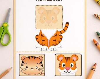 Jungle Animals Cut and Paste Worksheet for Kids Ages 3–5 | Preschool & Kindergarten Digital Printable