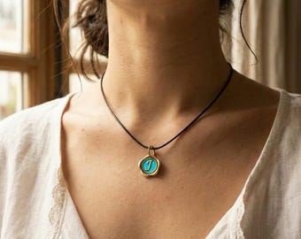 Personalized Wax Seal Initial Necklace, Peacock Feather Something Blue Pendant, Custom Letter Bridesmaid Gift, Handmade Jewelry