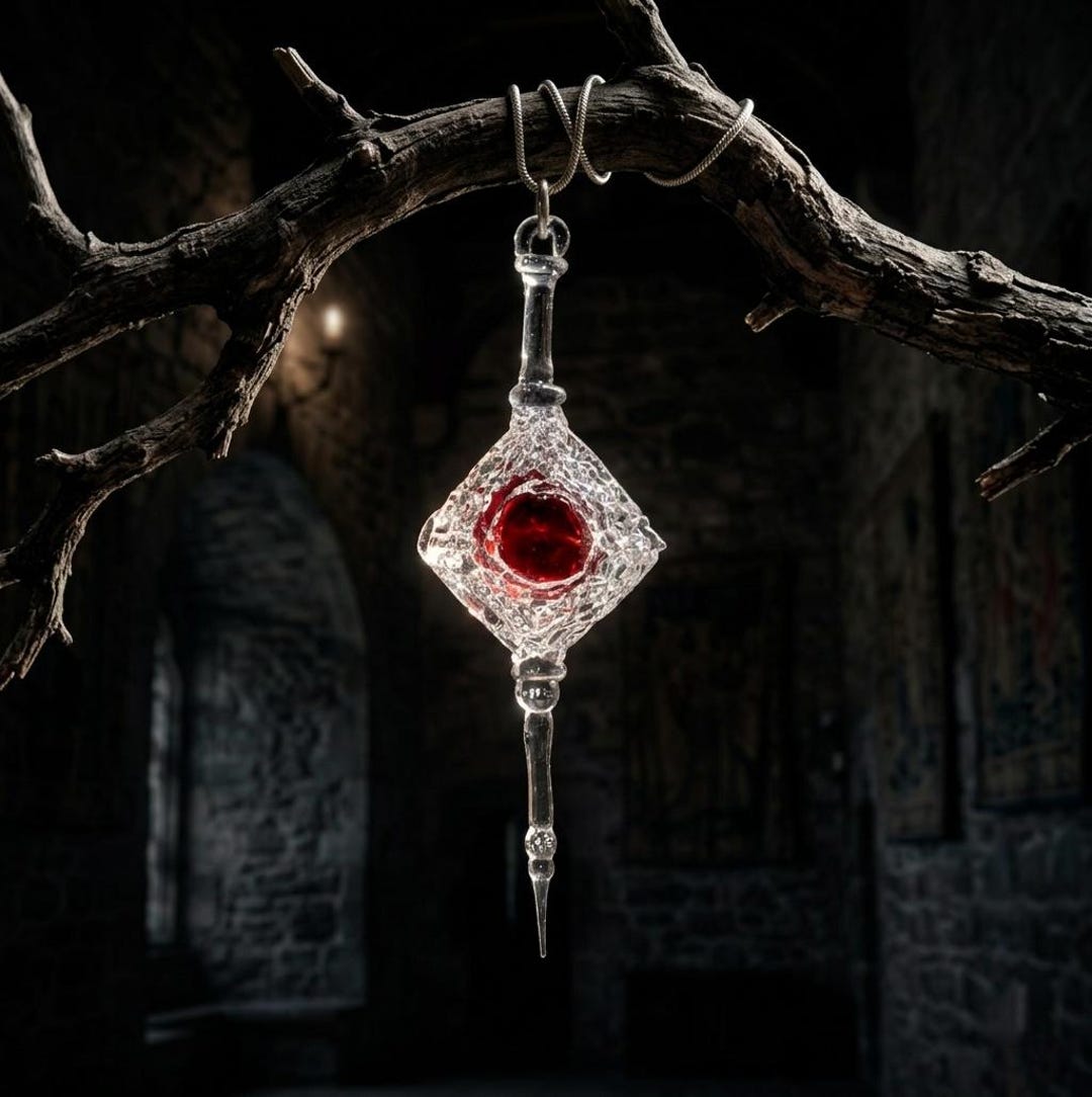 Alchemist's Crimson Stone Necklace, Handblown Glass Magic Pendant, Dark Academia Aesthetic, Gothic Sorcerer Jewelry,unique Geek Gift - Etsy